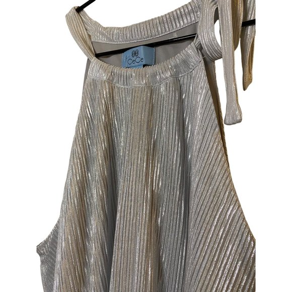 New Cece Metallic Silver layered tank top with tie‎ neck Sz L - Picture 3 of 10